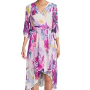 DKNY Floral Asymmetric Wrap Dress Size 8